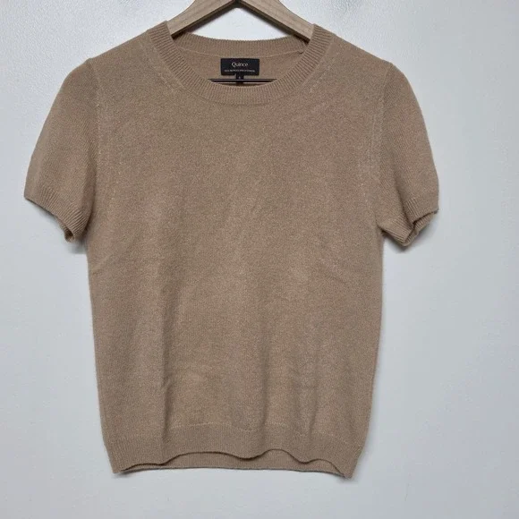 Quince Mongolian Cashmere Camel Tan Short Sleeve Sweater Top Sz S Minimalist - Picture 1 of 8